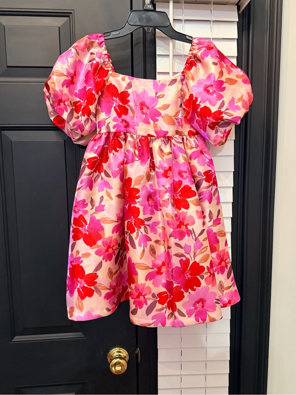 Pink & Red Floral Puff-Sleeve Mini Dress Bonnie Jean dress